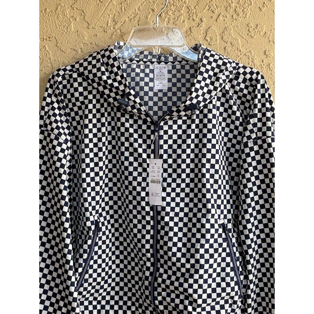 J. Crew NWT Navy White Anorak XL Checkerboard Active Woman Hooded Zipper Jacket - Picture 3 of 13